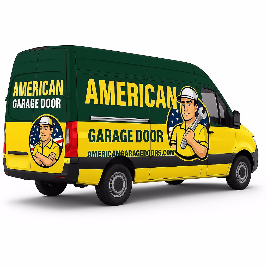 Effective Garage Door Insulation: Tips for Enhanced Efficiency and Comfort American Garage Door company service van with bold branding and website URL