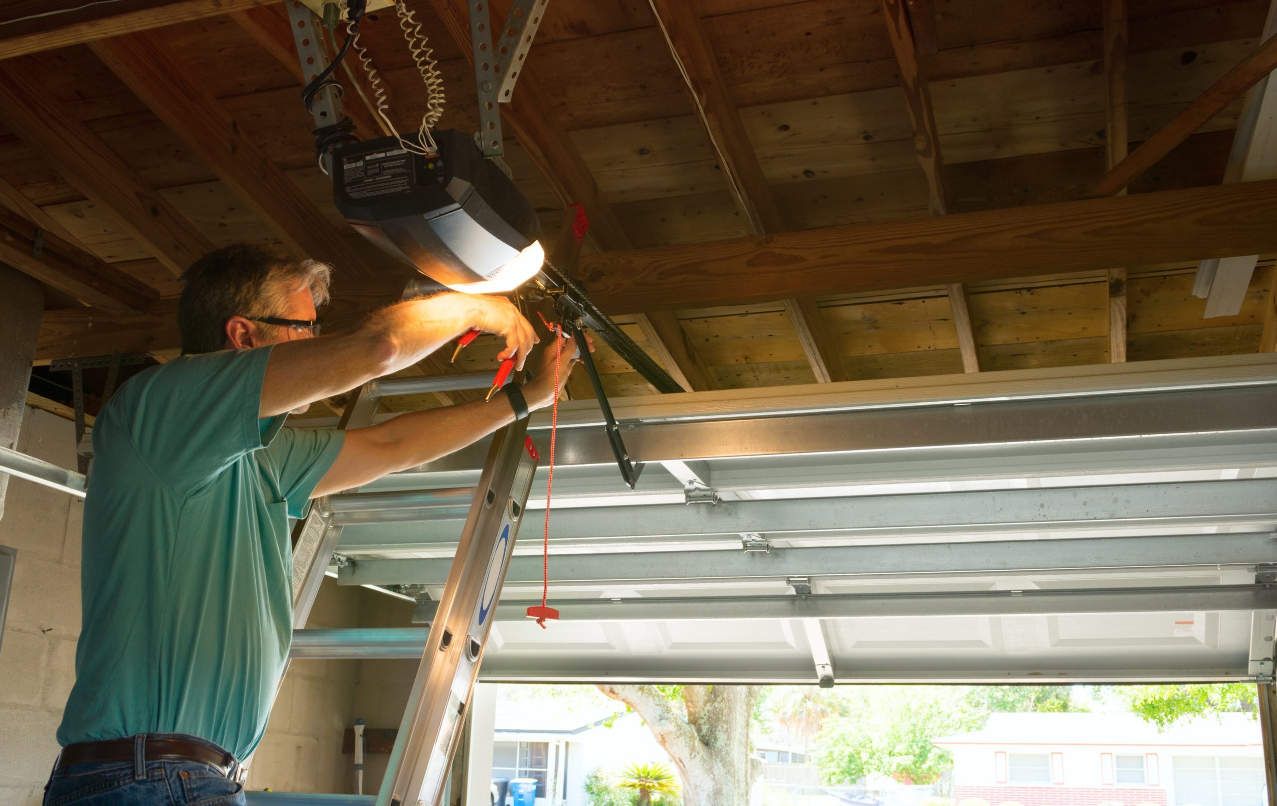 Secure modern garage door with security lighting