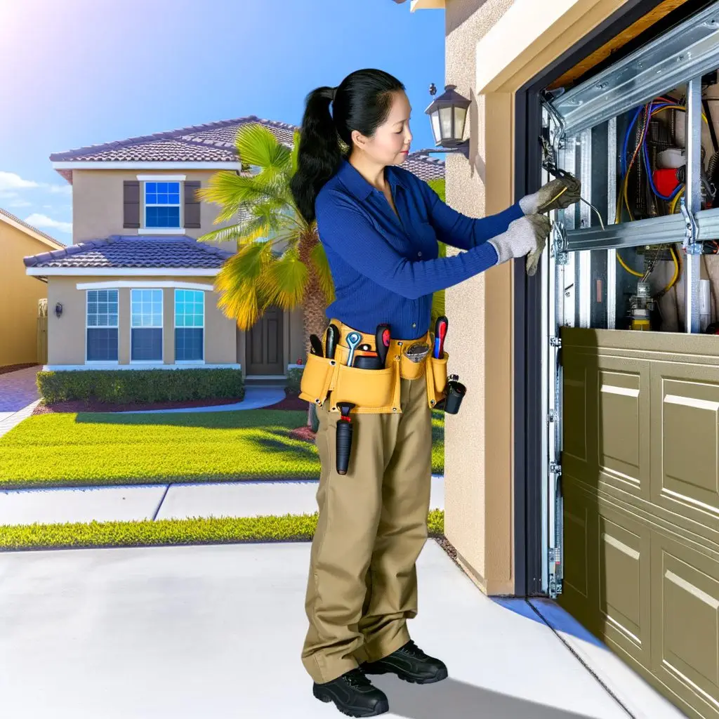 How to Secure Your Garage Door Against Break-Ins Professional garage door technician conducting maintenance in a sunny Florida neighborhood